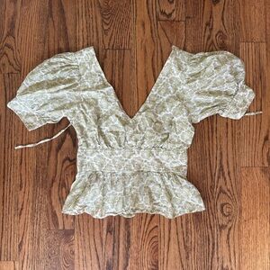 J. Crew Light Green Puff Sleeve Blouse